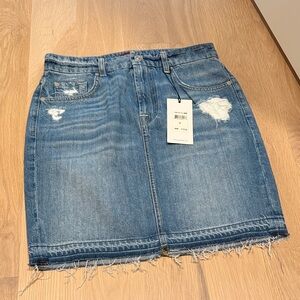7 For All Mankind Blue Distressed Mini Skirt
